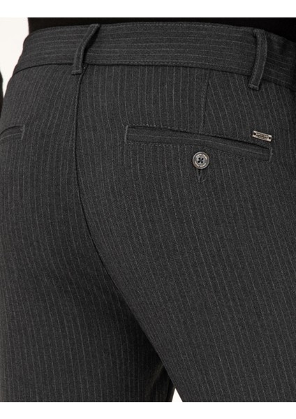 Erkek Antrasit Slim Fit Çizgili Kanvas Pantolon 50299528-VR006