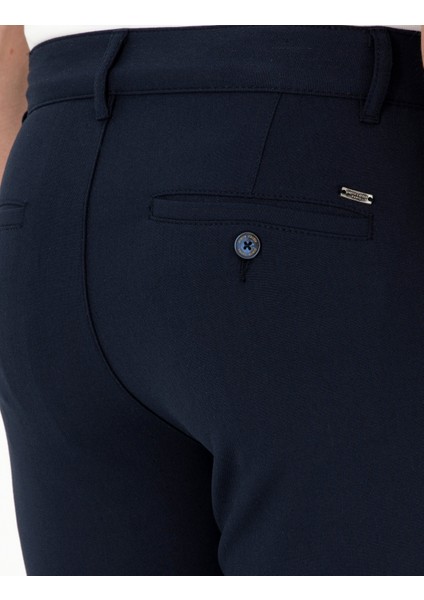 Erkek Lacivert Slim Fit Çizgili Kanvas Pantolon 50299528-VR033