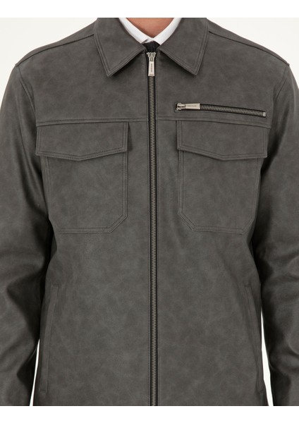 Erkek Antrasit Gömlek Yaka Suni Deri Ceket 50300561-070
