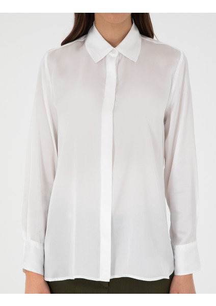 Kadın Ekru Comfort Fit Saten Gömlek 50299569-VR019