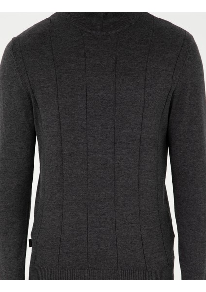 Erkek Antrasit Melanj Slim Fit Yarım Balıkçı Yaka Triko Kazak 50300460-VR081