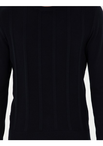 Erkek Lacivert Slim Fit Bisiklet Yaka Triko Kazak 50300531-VR033