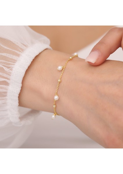 925 Ayar Gümüş Sallantılı Inci Bileklik