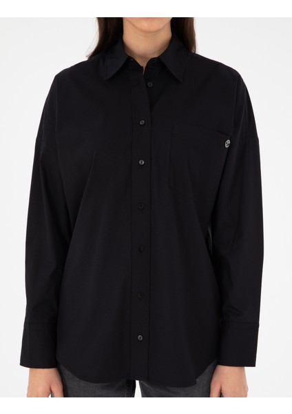 Kadın Siyah Oversize Uzun Kollu Gömlek 50299581-VR046