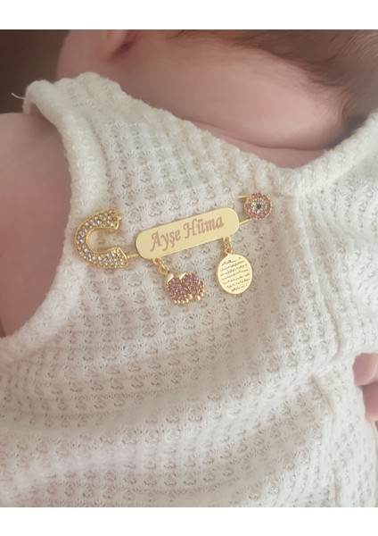 Pembe Kristal Taşlı Kız Bebek Yaka Iğnesi 47