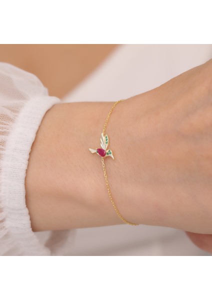 925 Ayar Gümüş Renkli Taşlı Arı Kuşu Bileklik