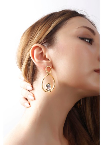 Matya Mat Altın Kaplama Sallantılı Beyaz Oval Taşlı Model Küpe modelleri