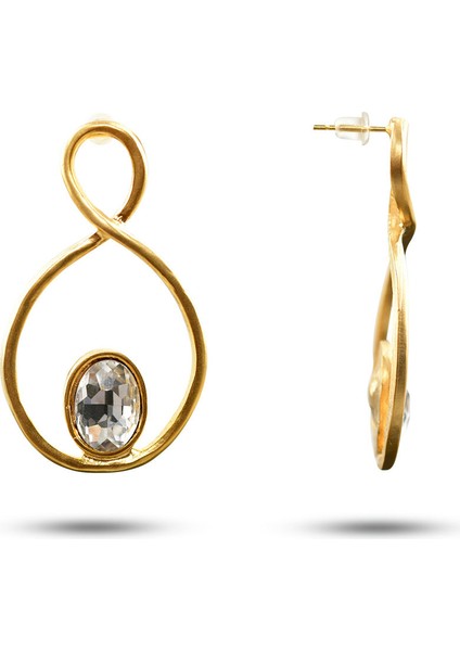 Matya Mat Altın Kaplama Sallantılı Beyaz Oval Taşlı Model Küpe indirimleri