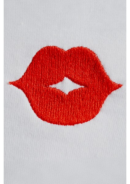 Dudak Desenli Nakış Tişört - Sevgililer Günü Çift Tişörtleri fırsatları