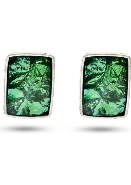 Matya Antik Gümüş Kaplama Çivili Yeşil Taşlı Model Küpe indirimleri