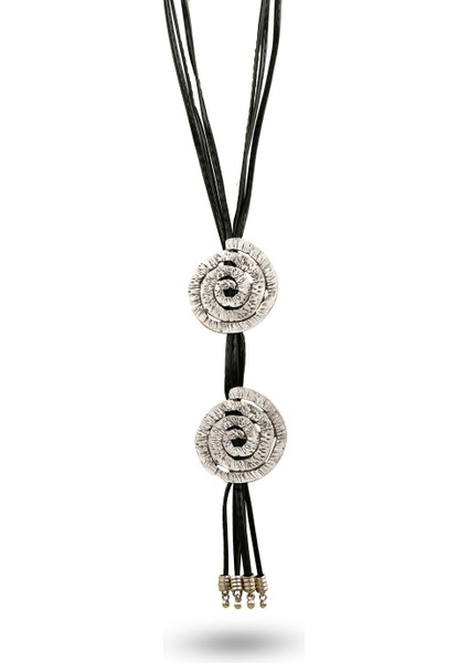 Matya Antik Gümüş Kaplama Salyangoz Figürlü Tasarım Deri Püsküllü Kolye indirimleri