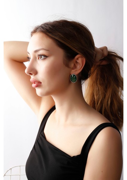 Matya Antik Gümüş Kaplama Çivili Yeşil Taşlı Model Küpe modelleri
