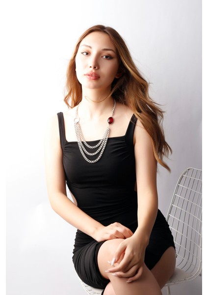 Matya Antik Gümüş Kaplama Kırmızı Taşlı Kolye fiyatları