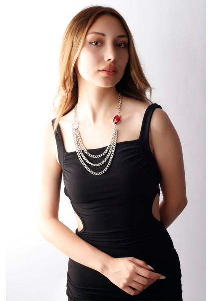 Matya Antik Gümüş Kaplama Kırmızı Taşlı Kolye fırsatları