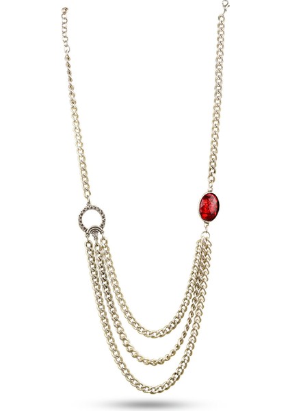 Matya Antik Gümüş Kaplama Kırmızı Taşlı Kolye indirimleri