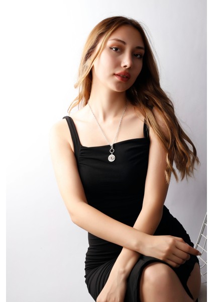 Matya Antik Gümüş Kaplama Kırmızı Zirkon Taşlı Kolye