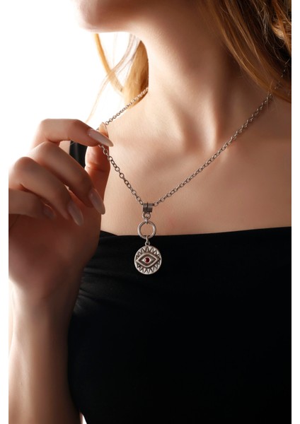 Matya Antik Gümüş Kaplama Kırmızı Zirkon Taşlı Kolye modelleri