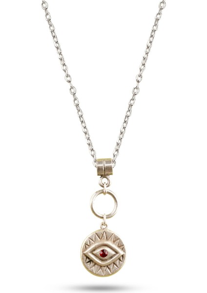 Matya Antik Gümüş Kaplama Kırmızı Zirkon Taşlı Kolye indirimleri