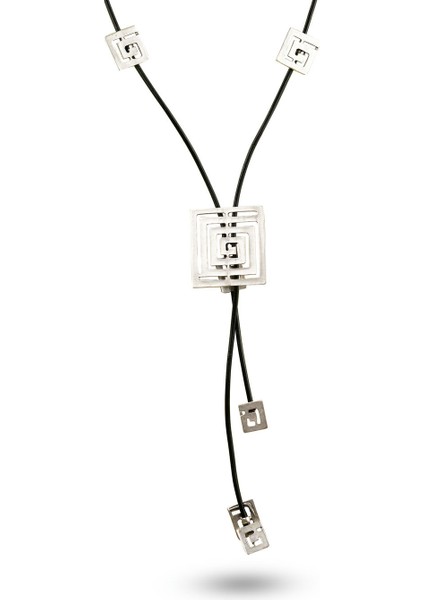 Matya Antik Gümüş Kaplama Kare Parçalı Tasarım Deri Püsküllü Kolye indirimleri