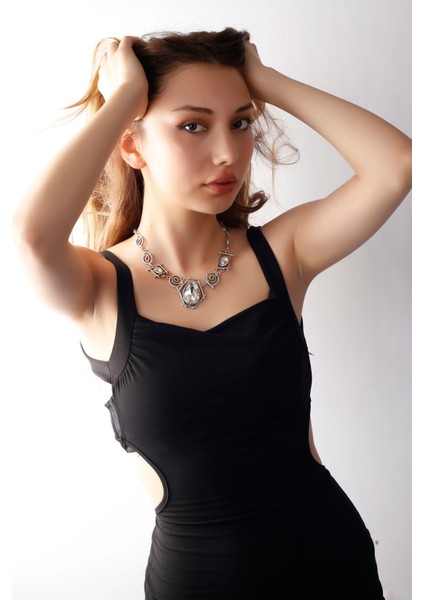 Matya Antik Gümüş Kaplama Beyaz Zirkon Taşlı Kolye fırsatları