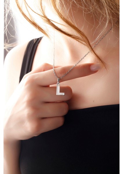 Matya Rodyum Renk Kaplama L Harfi Kolye