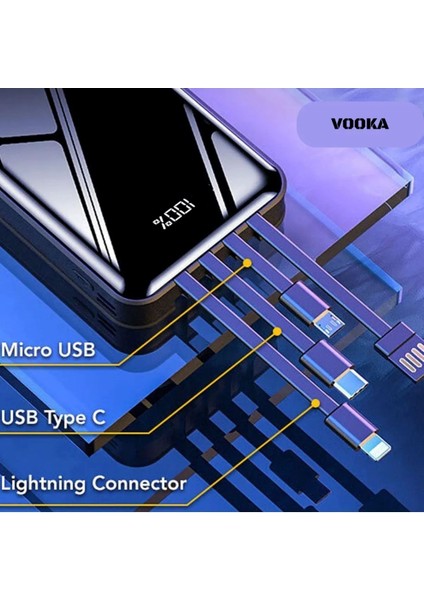 LCD Display Powerbank 10000 mAh Dijital Göstergeli Kablolu Hızlı Şarj 1 Adet