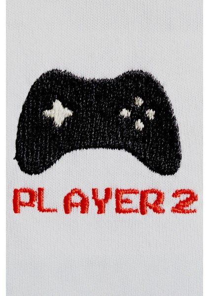 Player 2 Joystick Desenli Nakış Tişört - Gamer Çiftler Için fırsatları