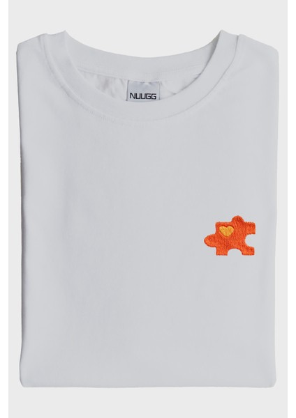 Turuncu Puzzle Parçası Desenli Nakış Tişört - Sevgililer Günü Çift Tişörtü modelleri