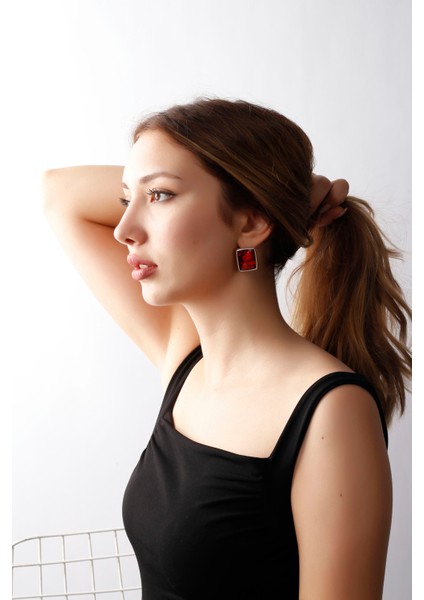 Matya Antik Gümüş Kaplama Çivili Kırmızı Taşlı Model Küpe modelleri