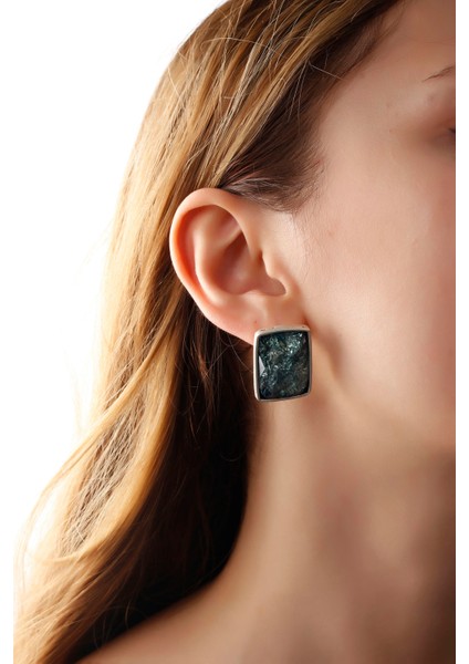 Matya Antik Gümüş Kaplama Çivili Turkuaz Taşlı Model Küpe