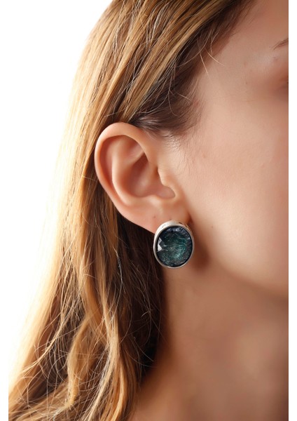 Matya Antik Gümüş Kaplama Çivili Turkuaz Taşlı Model Küpe