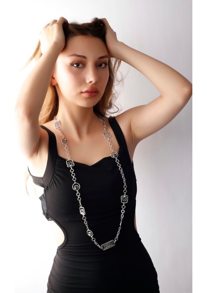 Matya Antik Gümüş Kaplama Uzun Kolye modelleri