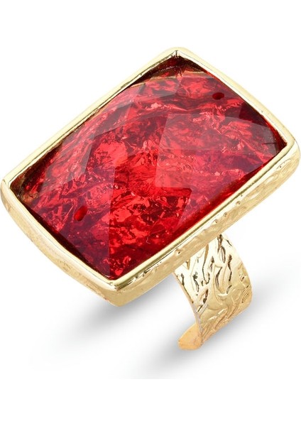 Matya Altın Renk Lak Kaplama Ayarlanabilir Kırmızı Taşlı Yüzük indirimleri