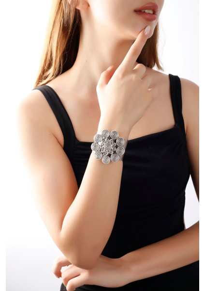 Matya Antik Gümüş Kaplama Ayarlanabilir Açık Bant Spiral Model Bileklik fırsatları