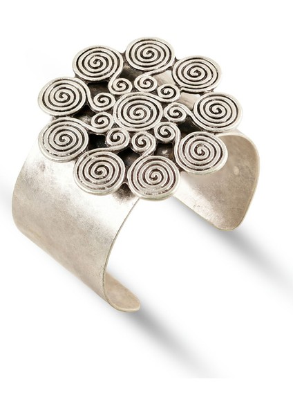 Matya Antik Gümüş Kaplama Ayarlanabilir Açık Bant Spiral Model Bileklik indirimleri