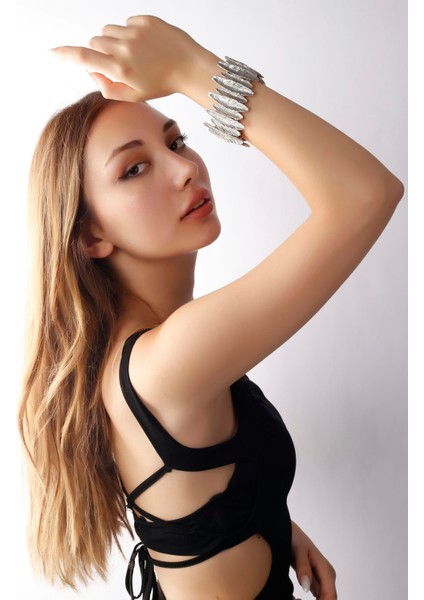 Matya Antik Gümüş Kaplama Lastikli Ağac Kabuğu Motifli Bileklik modelleri