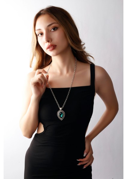 Matya Antik Gümüş Kaplama Yeşil Zirkon Taşlı Kolye modelleri