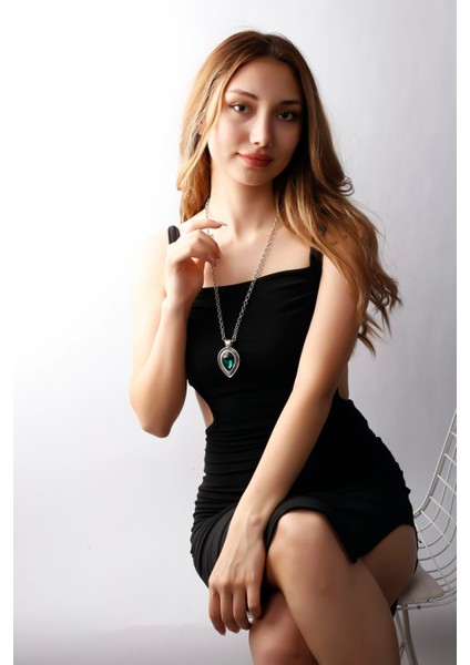 Matya Antik Gümüş Kaplama Yeşil Zirkon Taşlı Kolye fırsatları