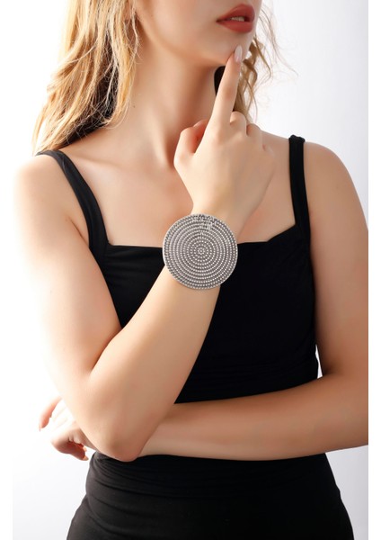 Matya Antik Gümüş Kaplama Ayarlanabilir Açık Bant Geometrik Model Bileklik