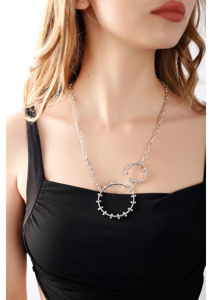 Matya Antik Gümüş Kaplama Halkalı Kolye