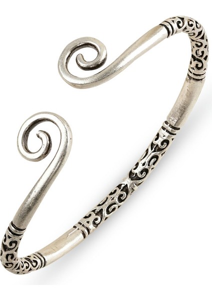 Matya Antik Gümüş Kaplama Ayarlanabilir Açık Bant Spiral Model Bileklik indirimleri