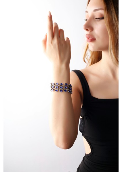 Matya Antik Gümüş Kaplama Mavi Zirkon Taşlı Bileklik fiyatları