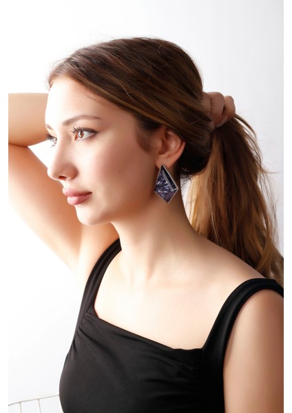 Matya Antik Gümüş Kaplama Çivili Mor Taşlı Model Küpe modelleri