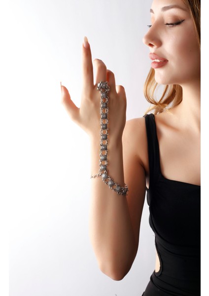 Matya Antik Gümüş Kaplama Dolama Formlu Ayarlanabilir Şahmeran