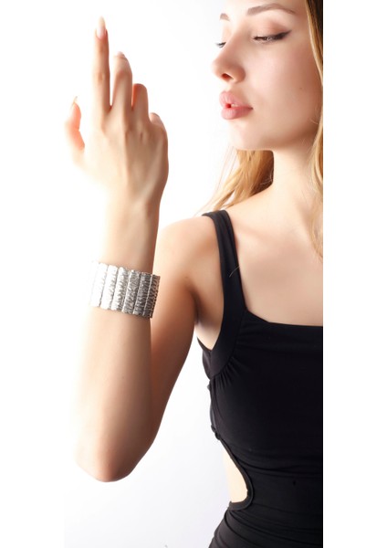 Matya Antik Gümüş Kaplama Lastikli Ağac Kabuğu Motifli Bileklik fiyatları