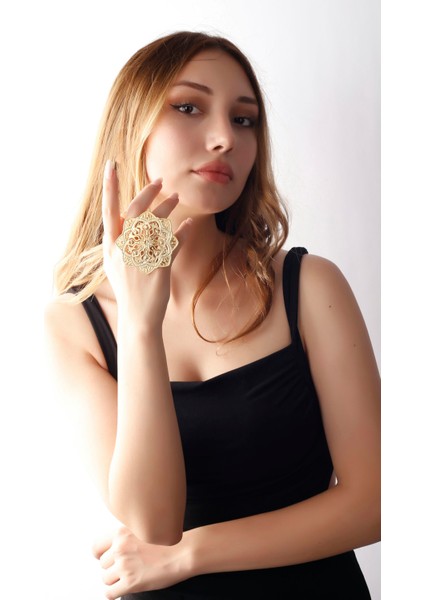Matya Mat Altın Kaplama Motifli Model Ayarlanabilir Yüzük