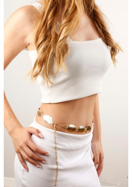 Matya Altın Renk Lak Kaplama Oval Parçalı Ayarlanabilir Bel Zinciri fiyatları