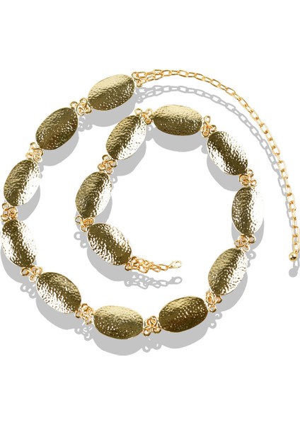 Matya Altın Renk Lak Kaplama Oval Parçalı Ayarlanabilir Bel Zinciri indirimleri