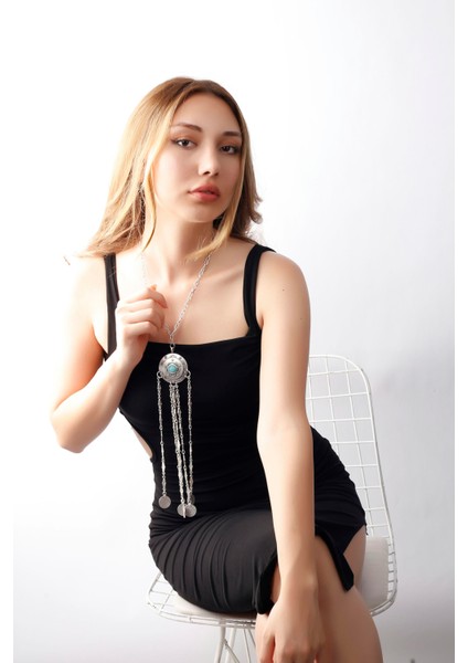 Matya Antik Gümüş Kaplama Turkuaz Taşlı Kolye fırsatları