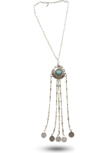 Matya Antik Gümüş Kaplama Turkuaz Taşlı Kolye indirimleri